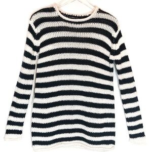 Zara Knit Chunky Fuzzy Sweater Black White Stripes